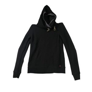 Roxy Women's Black Textured Knit Pullover‎ Hoodie Drawstring Toggle XS